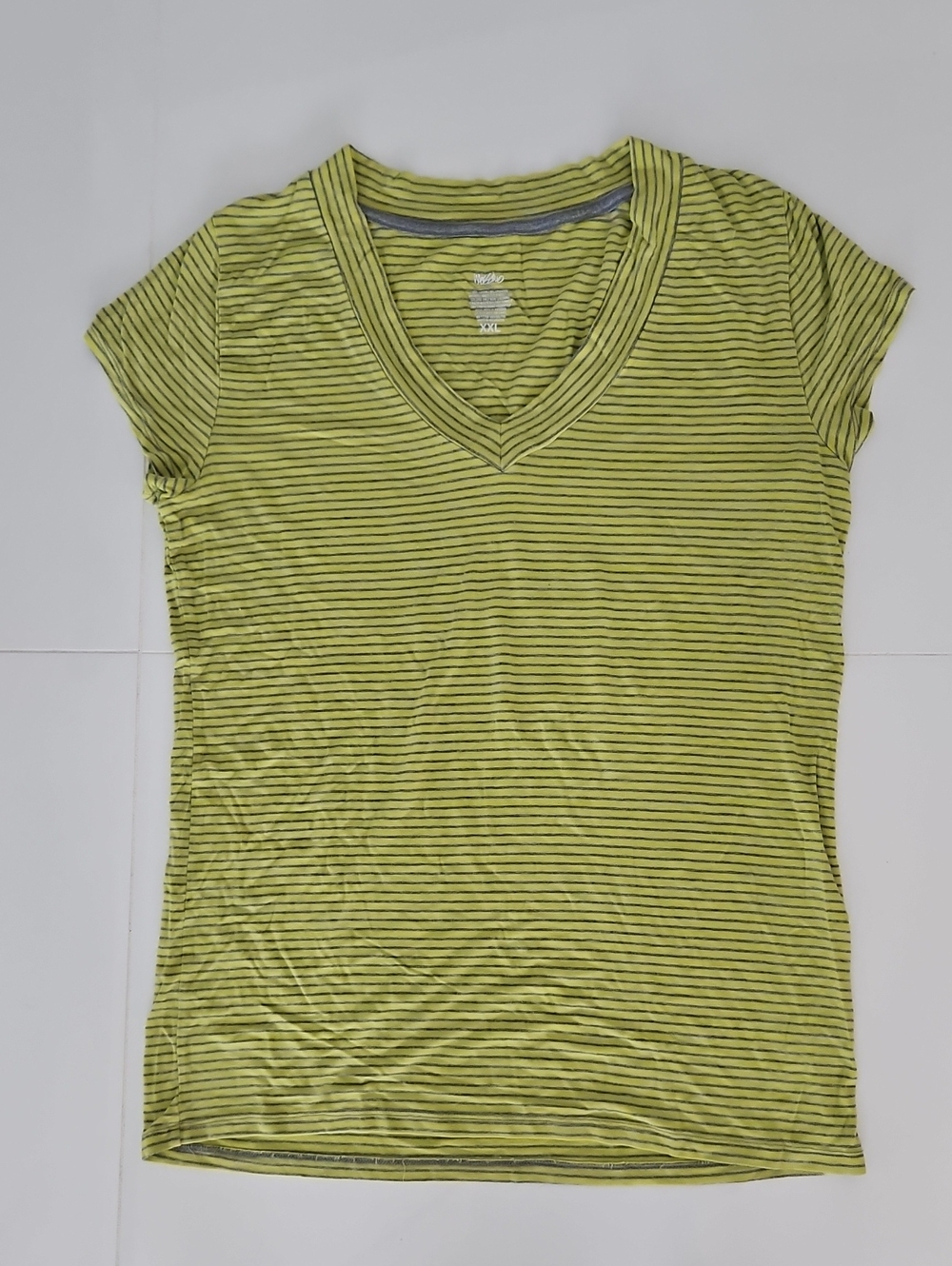 Striped Short-Sleeve V-Neck Tee in Lime Green - Women's